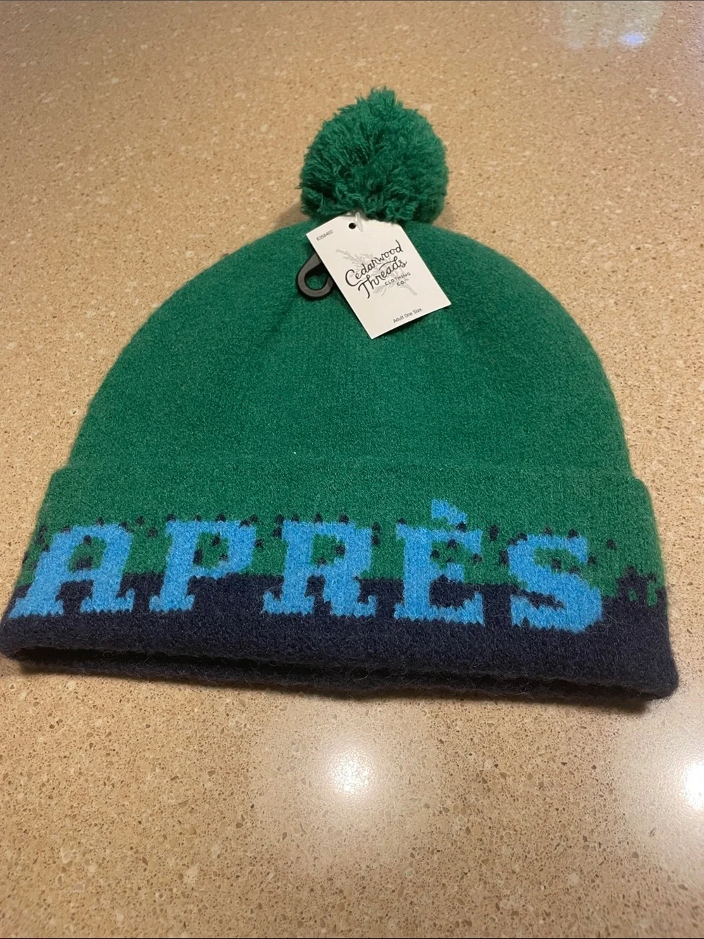 Women's Green Pom Beanie with 'APRÈS' Knit Band